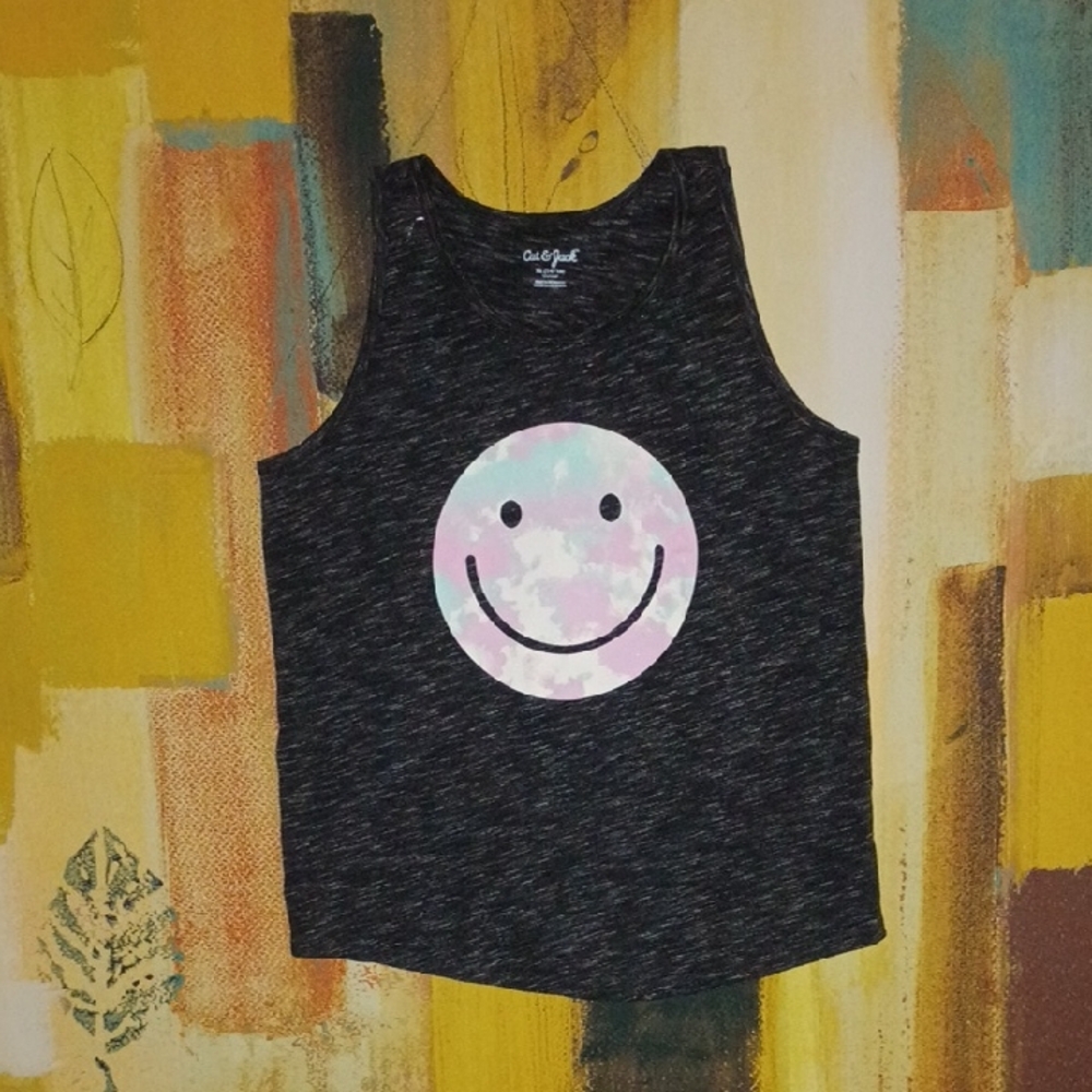 Black Tank Top with Pastel Smiley